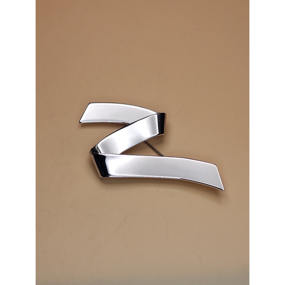 Vtg Designer MONET Signed Silver Tone Ribbon Zig Zag Brooch Pin FREE $HIPPING!!